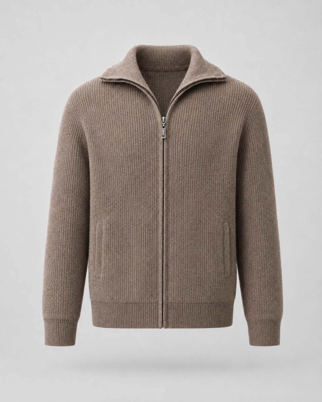 Men's Wool Quarter Zip Sweater - Ribbed Mock Neck Regular Fit