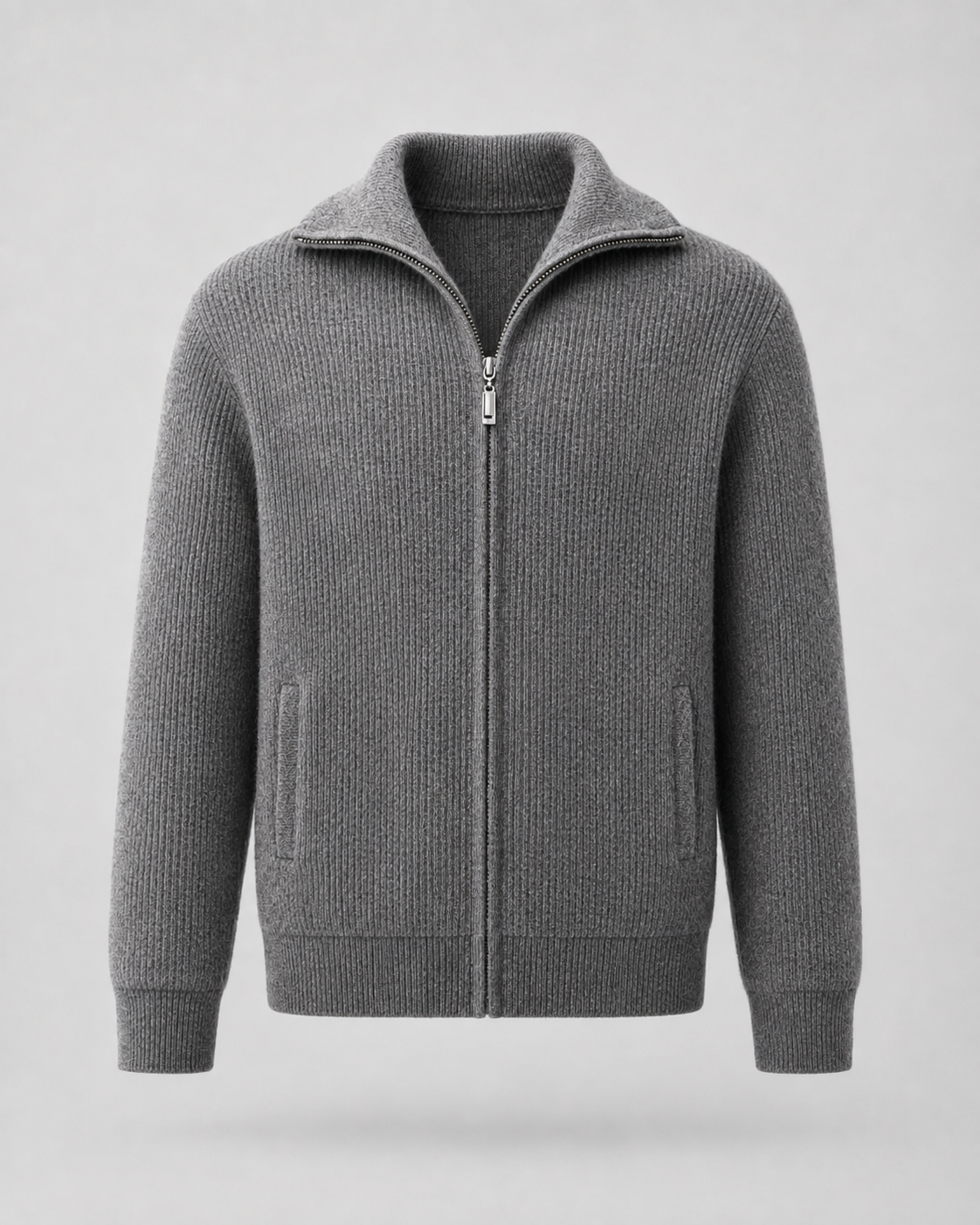 Men's Wool Quarter Zip Sweater - Ribbed Mock Neck Regular Fit