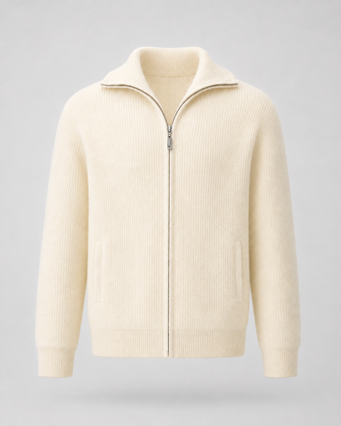 Men's Wool Quarter Zip Sweater - Ribbed Mock Neck Regular Fit