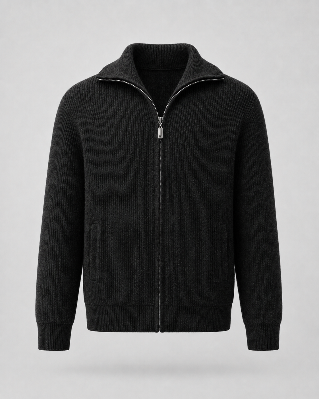 Men's Wool Quarter Zip Sweater - Ribbed Mock Neck Regular Fit
