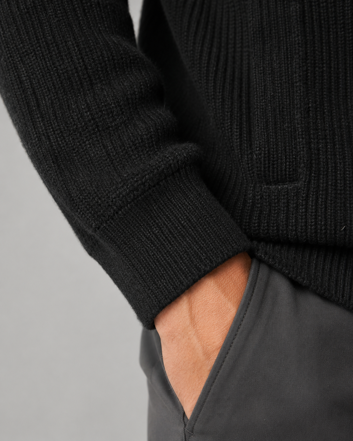 Men's Wool Quarter Zip Sweater - Ribbed Mock Neck Regular Fit