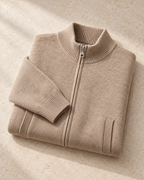 Men's Wool Zip Cardigan - Stand Collar Knit with Pockets