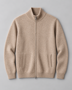 Men's Wool Zip Cardigan - Stand Collar Knit with Pockets