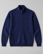 Men's Wool Zip Cardigan - Stand Collar Knit with Pockets