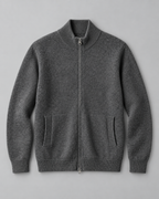 Men's Wool Zip Cardigan - Stand Collar Knit with Pockets