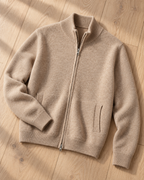 Men's Wool Zip Cardigan - Stand Collar Knit with Pockets
