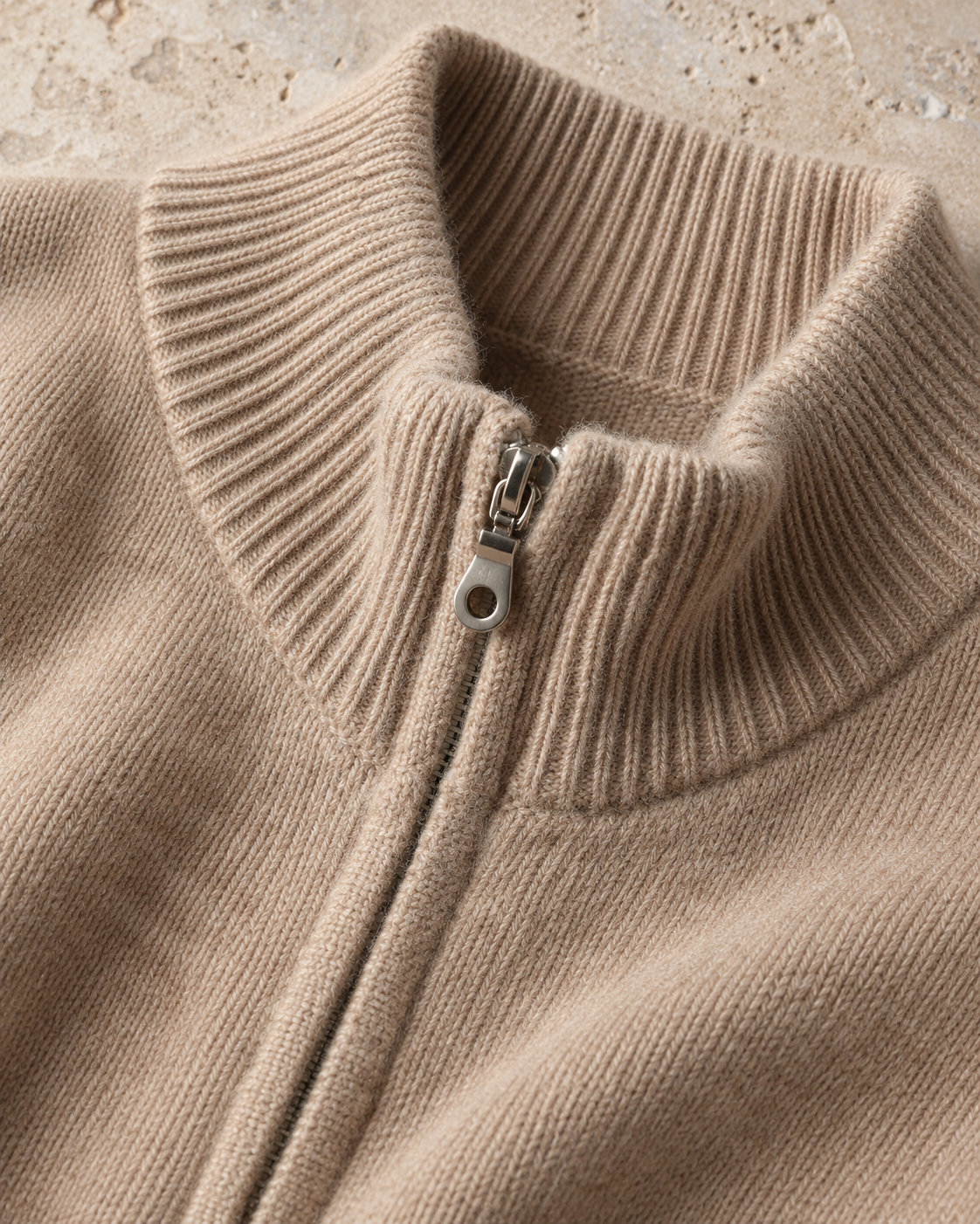 Men's Wool Zip Cardigan - Stand Collar Knit with Pockets
