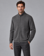Men's Wool Zip Cardigan - Stand Collar Knit with Pockets
