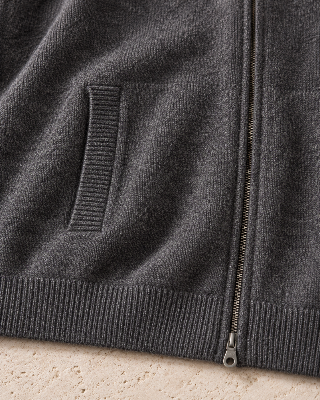 Men's Wool Zip Cardigan - Stand Collar Knit with Pockets