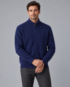 Men's Wool Zip Cardigan - Stand Collar Knit with Pockets