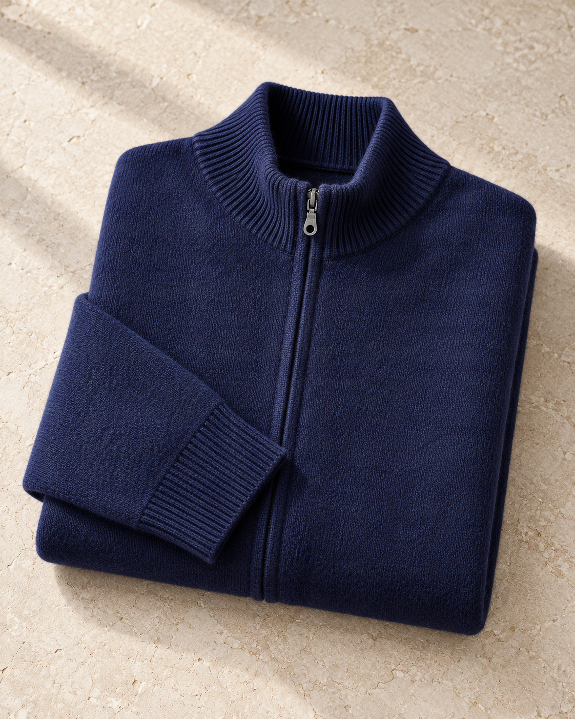 Men's Wool Zip Cardigan - Stand Collar Knit with Pockets