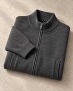 Men's Wool Zip Cardigan - Stand Collar Knit with Pockets