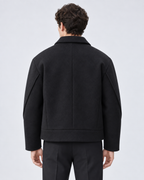 Men's Wool Zip Jacket - Point Collar Short Boxy Fit