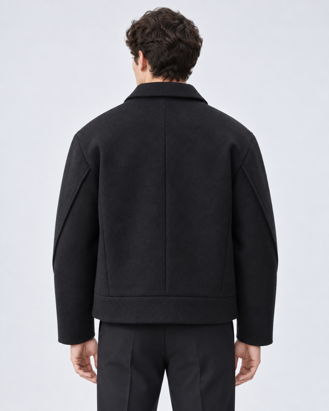Men's Wool Zip Jacket - Point Collar Short Boxy Fit