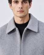Men's Wool Zip Jacket - Point Collar Short Boxy Fit