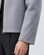Men's Wool Zip Jacket - Point Collar Short Boxy Fit