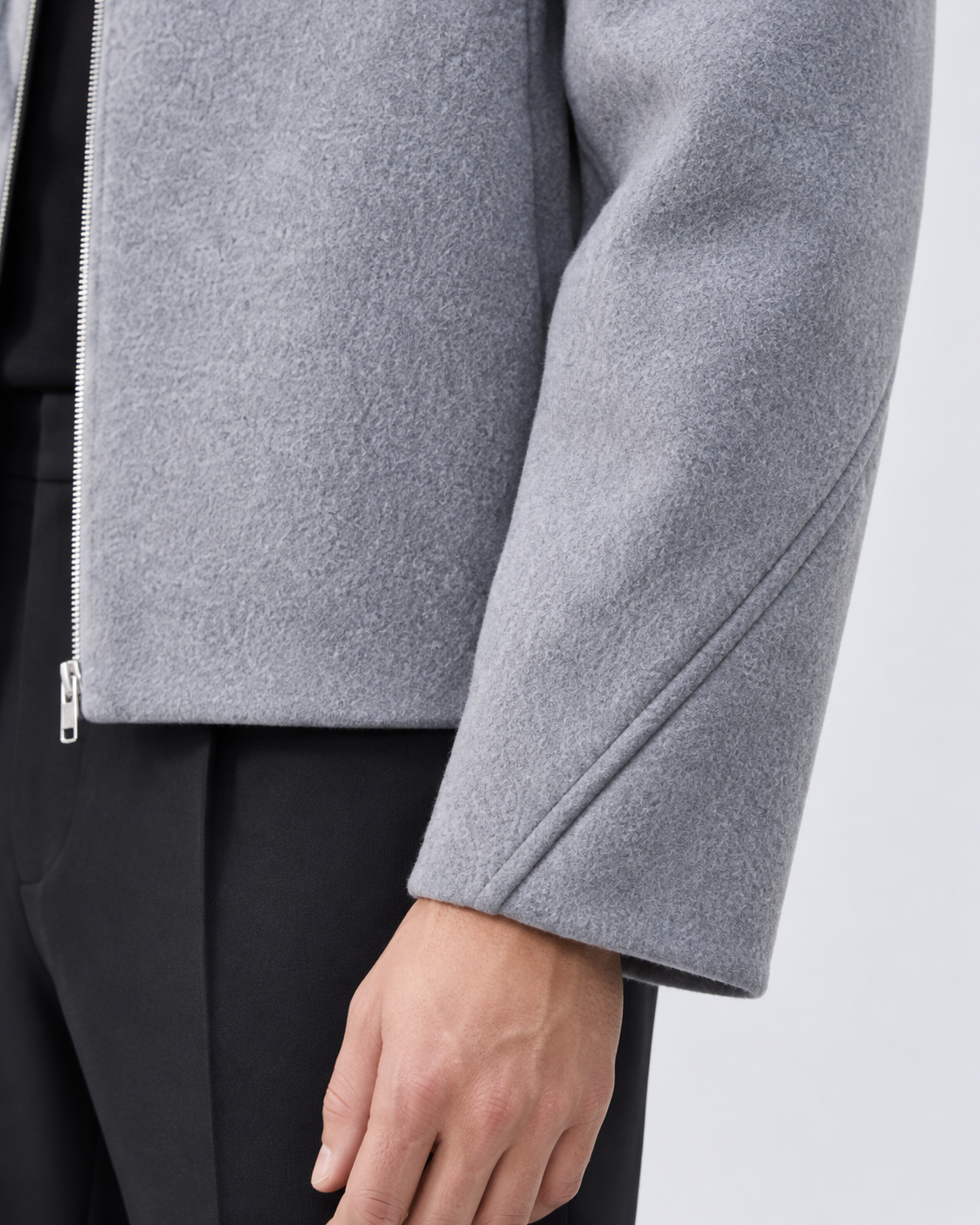 Men's Wool Zip Jacket - Point Collar Short Boxy Fit