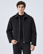 Men's Wool Zip Jacket - Point Collar Short Boxy Fit