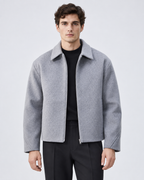 Men's Wool Zip Jacket - Point Collar Short Boxy Fit