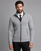 Men's Zip-Up Knitted Sweater - Funnel Neck Textured Regular Fit