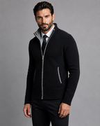Men's Zip-Up Knitted Sweater - Funnel Neck Textured Regular Fit