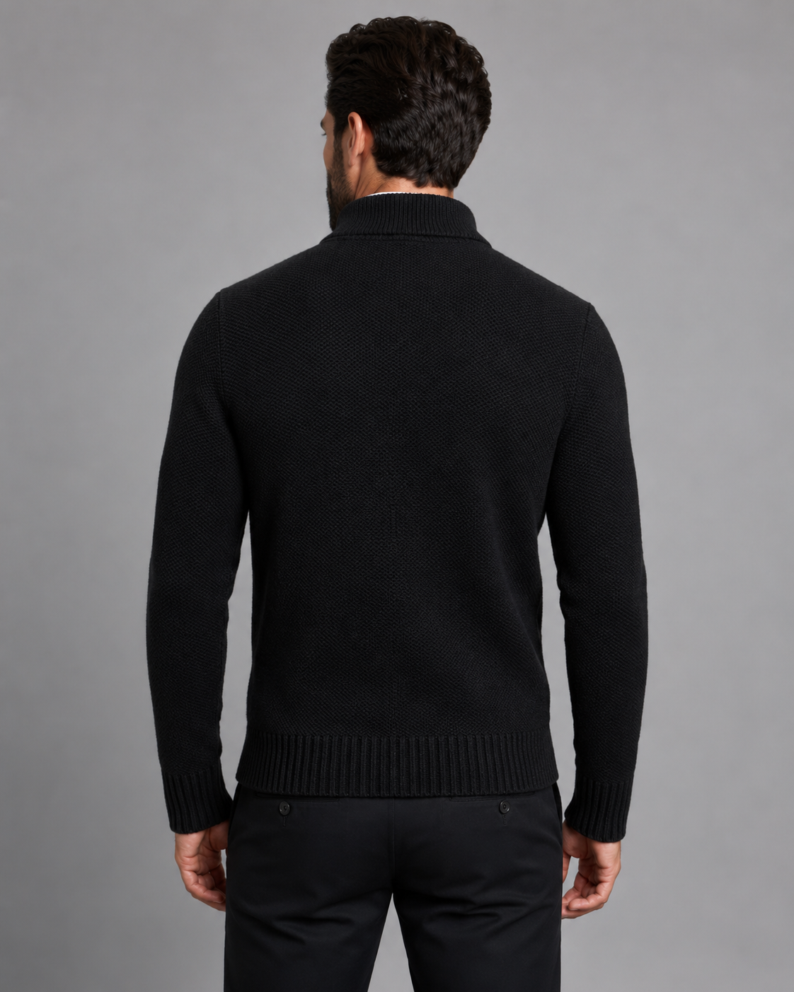 Men's Zip-Up Knitted Sweater - Funnel Neck Textured Regular Fit