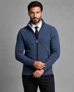Men's Zip-Up Knitted Sweater - Funnel Neck Textured Regular Fit