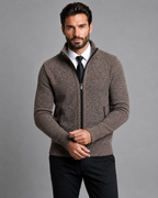Men's Zip-Up Knitted Sweater - Funnel Neck Textured Regular Fit