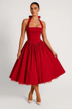 Women's Halter Neck Pleated Midi Dress