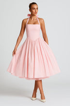 Women's Halter Neck Pleated Midi Dress