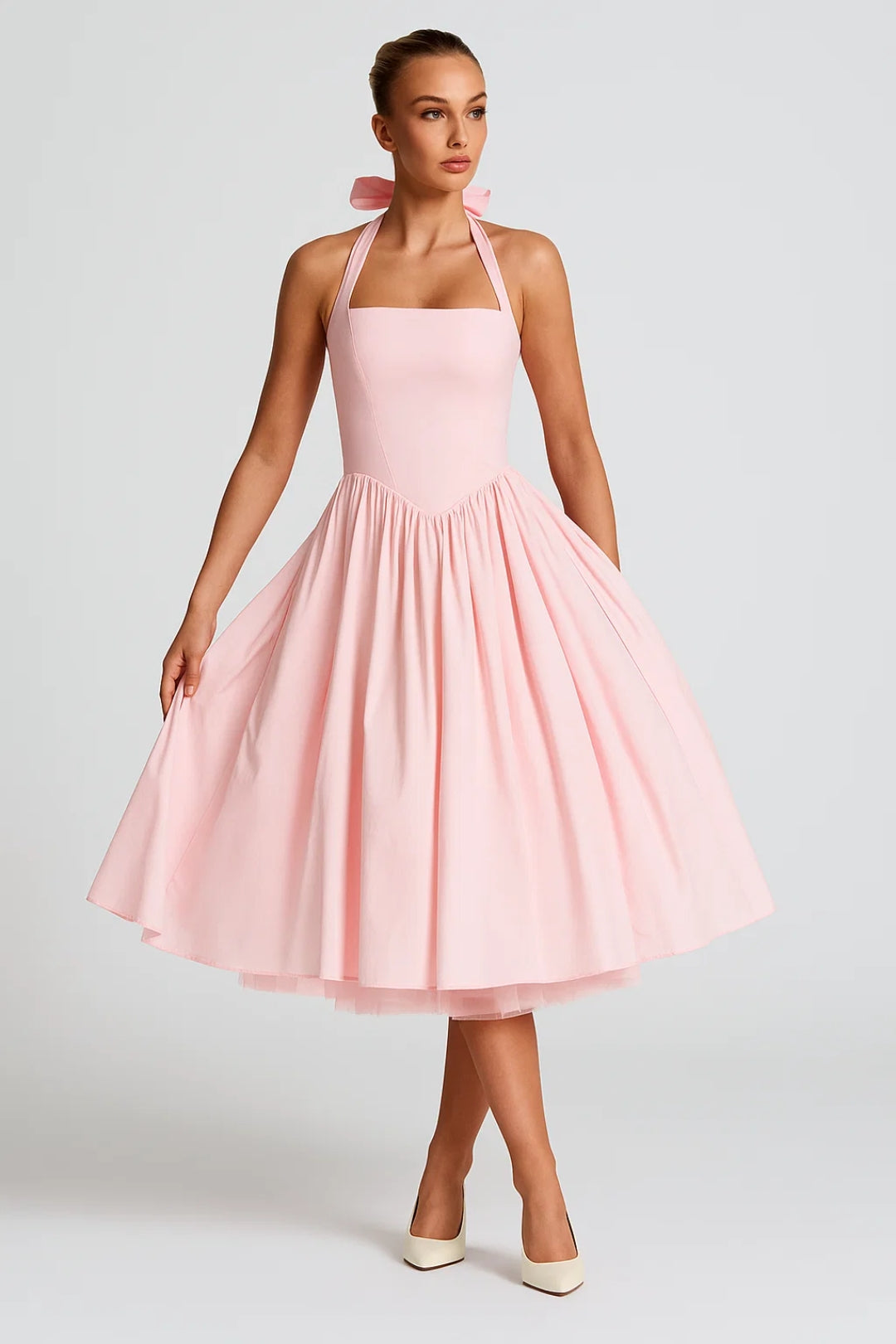 Women's Halter Neck Pleated Midi Dress
