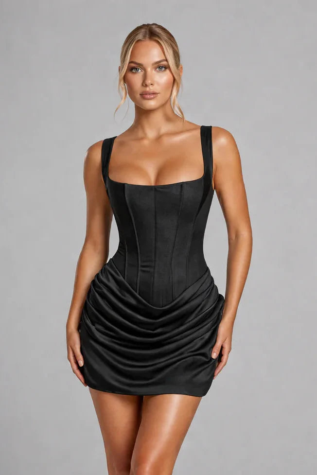 Women's Square Neck Ruched Mini Dress