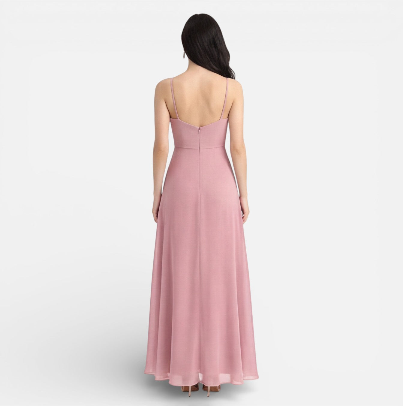 Felorro | Pink Bridesmaid Dress Chiffon Cowl Neck High Low Wedding