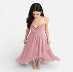 Felorro | Pink Bridesmaid Dress Chiffon Cowl Neck High Low Wedding