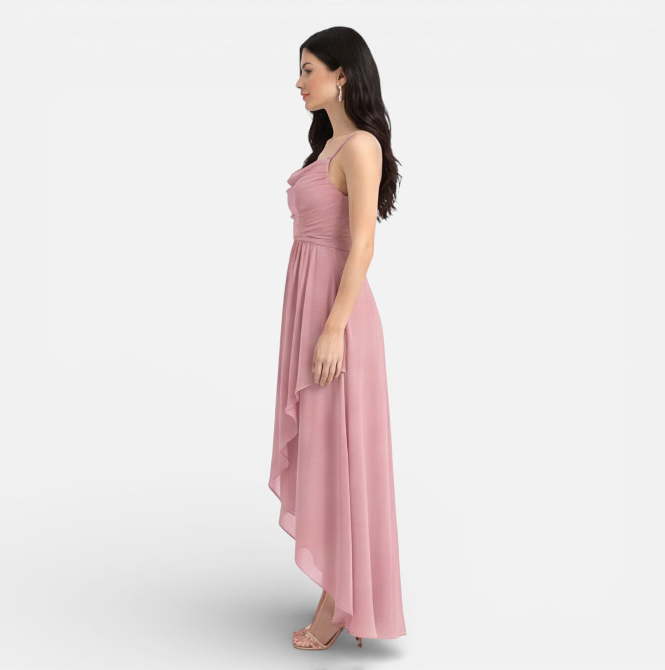Felorro | Pink Bridesmaid Dress Chiffon Cowl Neck High Low Wedding