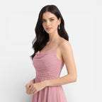 Felorro | Pink Bridesmaid Dress Chiffon Cowl Neck High Low Wedding