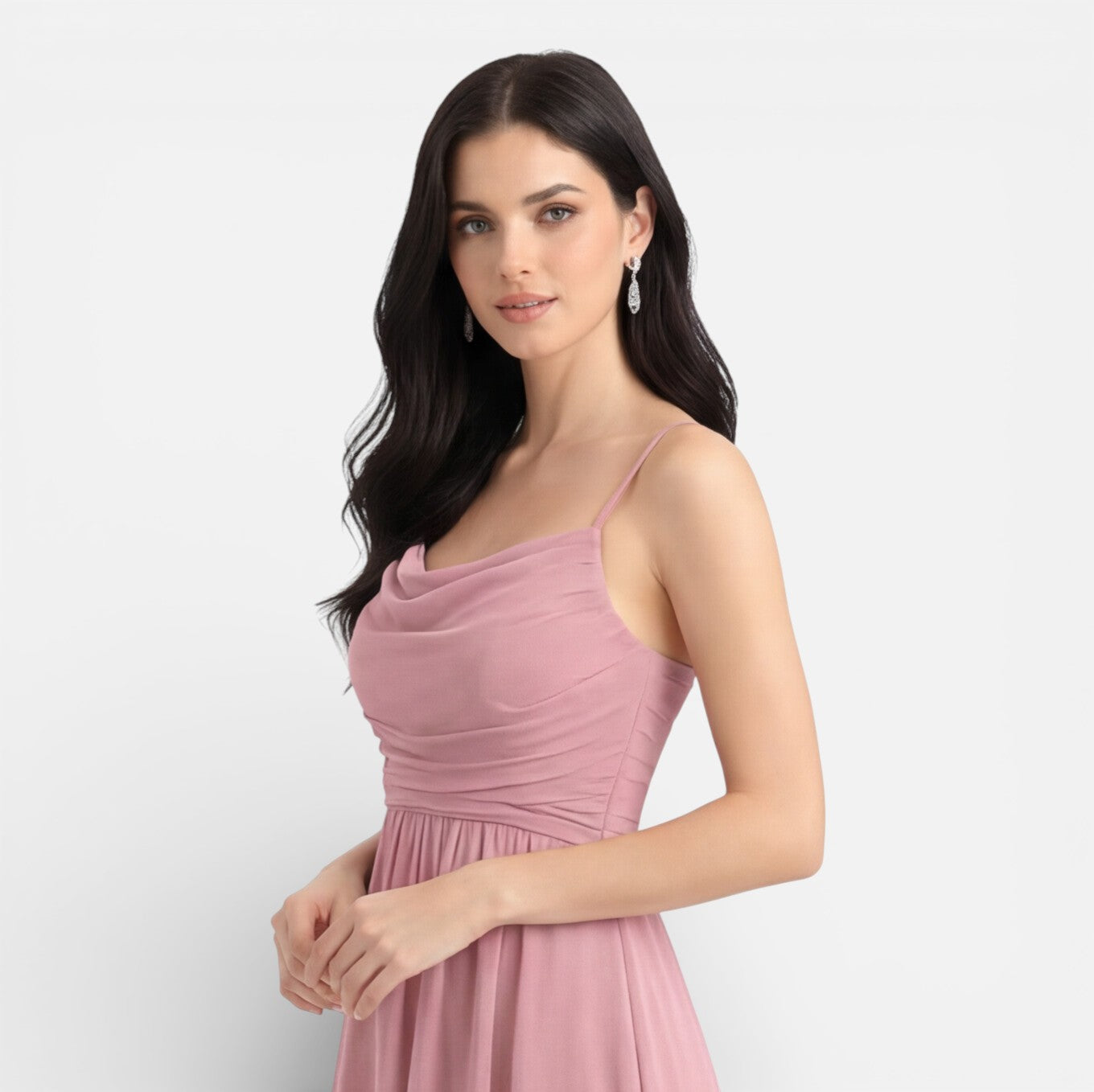 Felorro | Pink Bridesmaid Dress Chiffon Cowl Neck High Low Wedding
