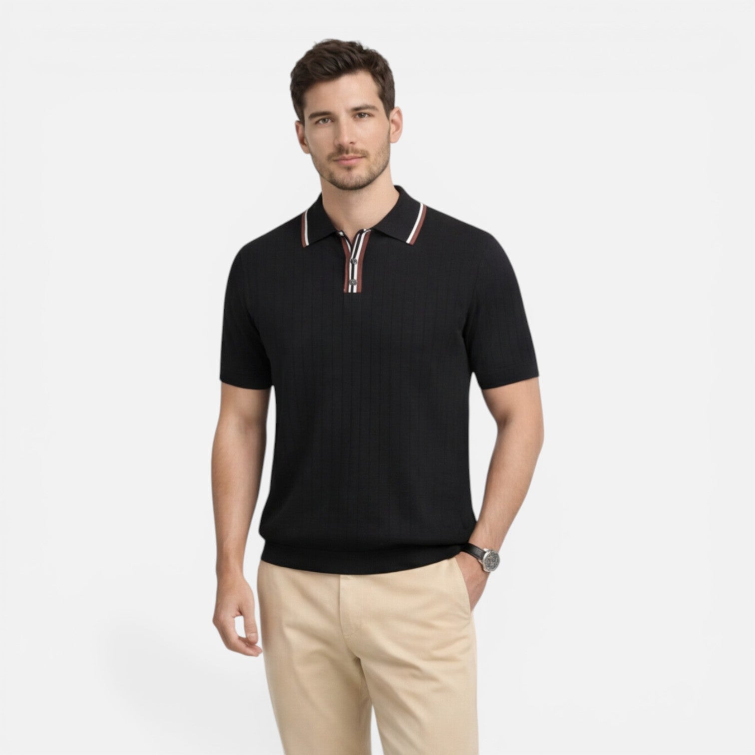 Felorro | Men’s Ribbed Cotton Polo Shirt Lightweight Comfort Classic Fit