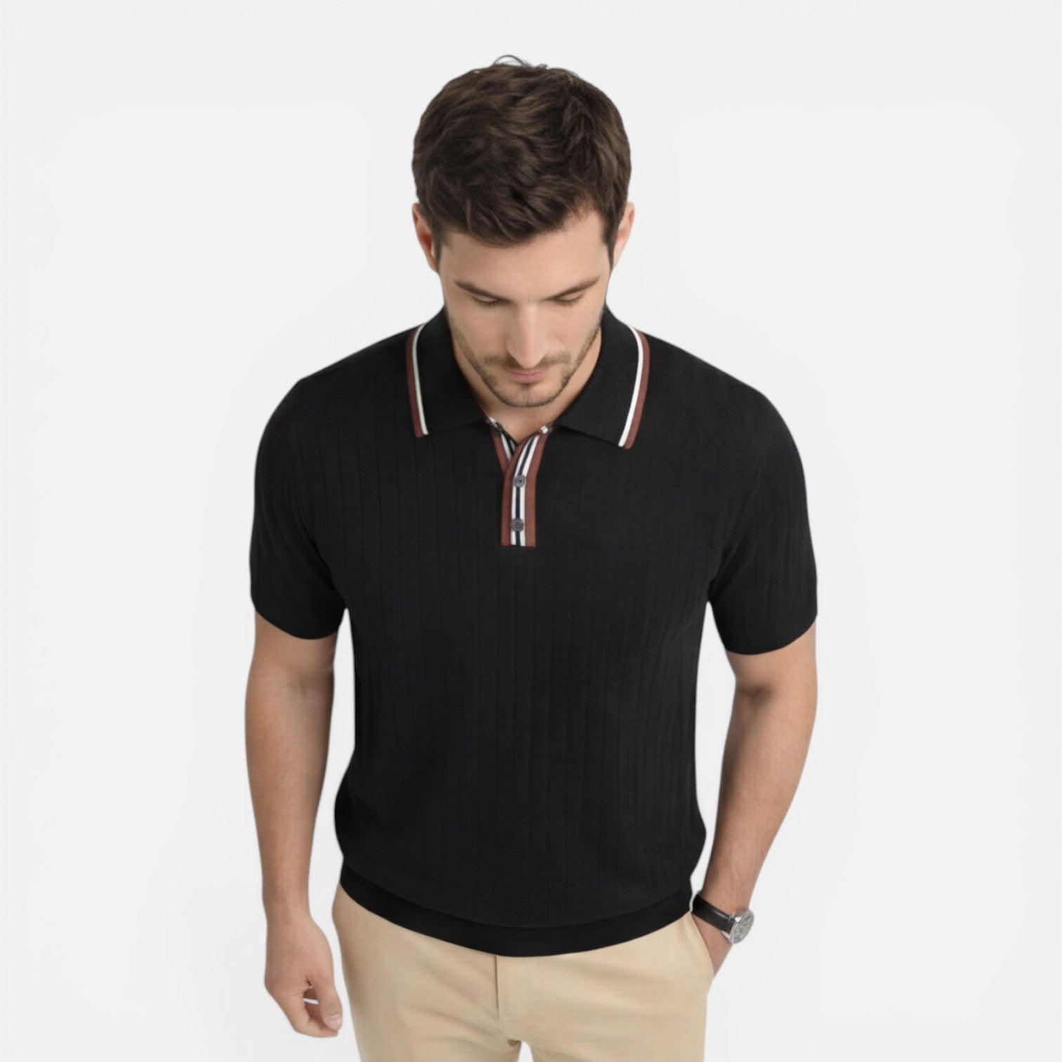 Felorro | Men’s Ribbed Cotton Polo Shirt Lightweight Comfort Classic Fit