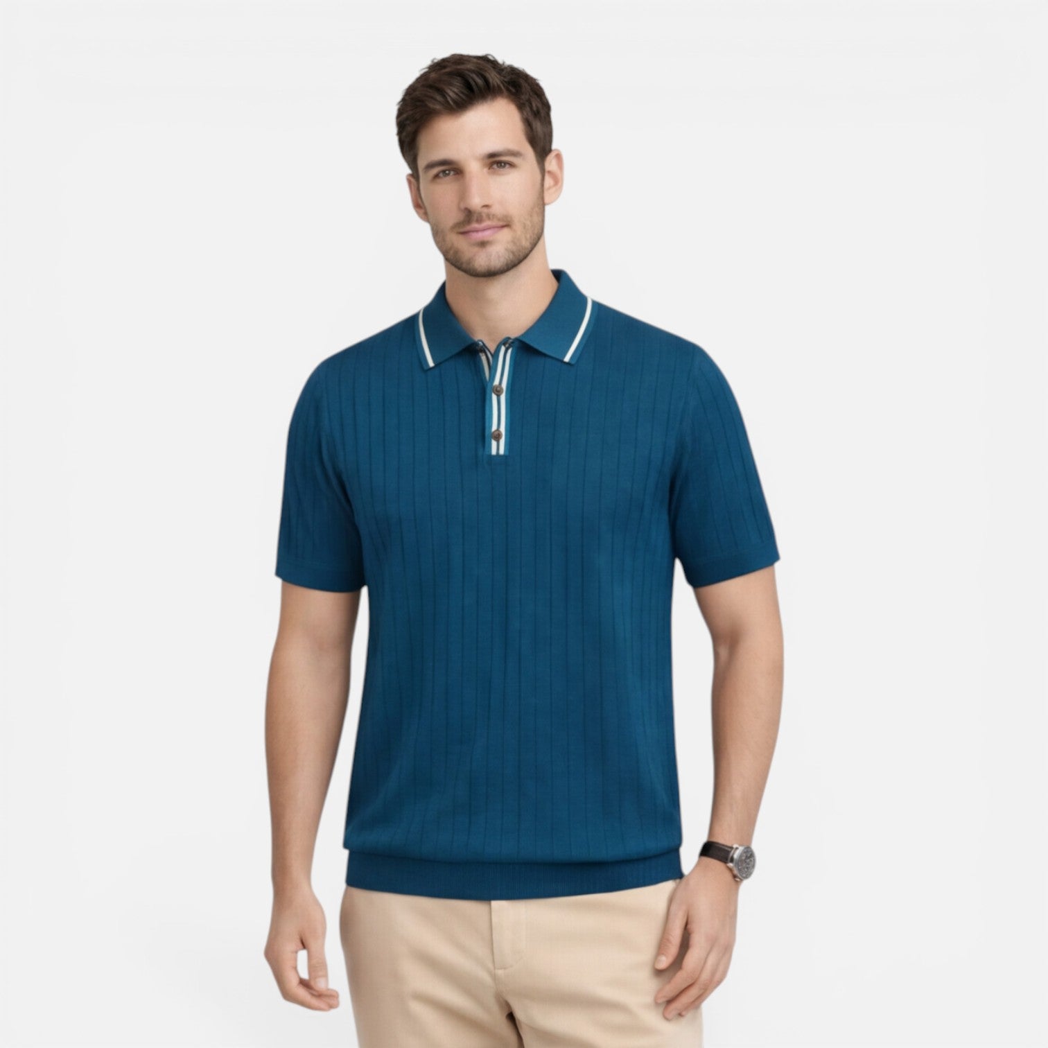 Felorro | Men’s Ribbed Cotton Polo Shirt Lightweight Comfort Classic Fit