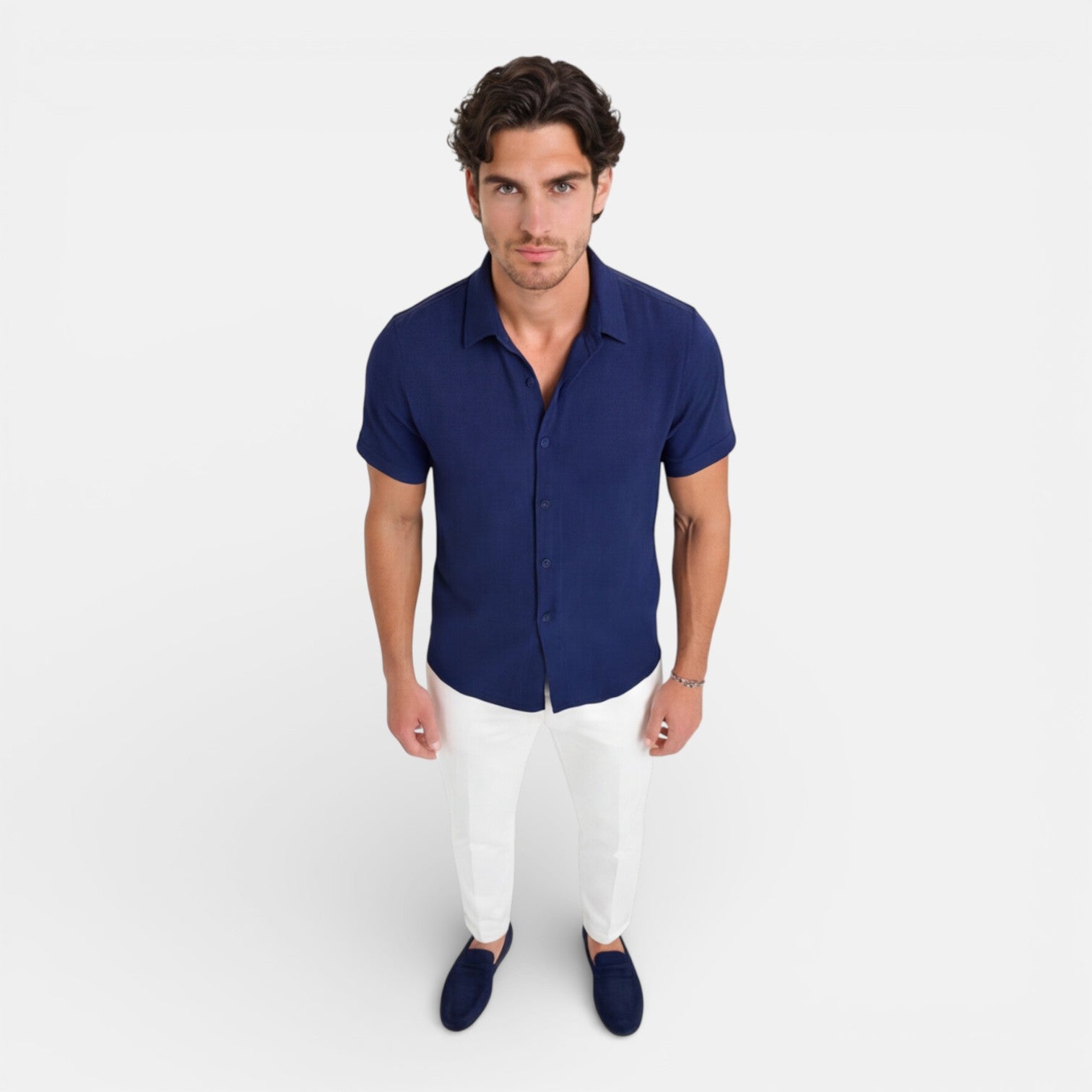 Felorro | Men’s Linen Cotton Blend Shirt – Short Sleeve Breathable Summer Fit