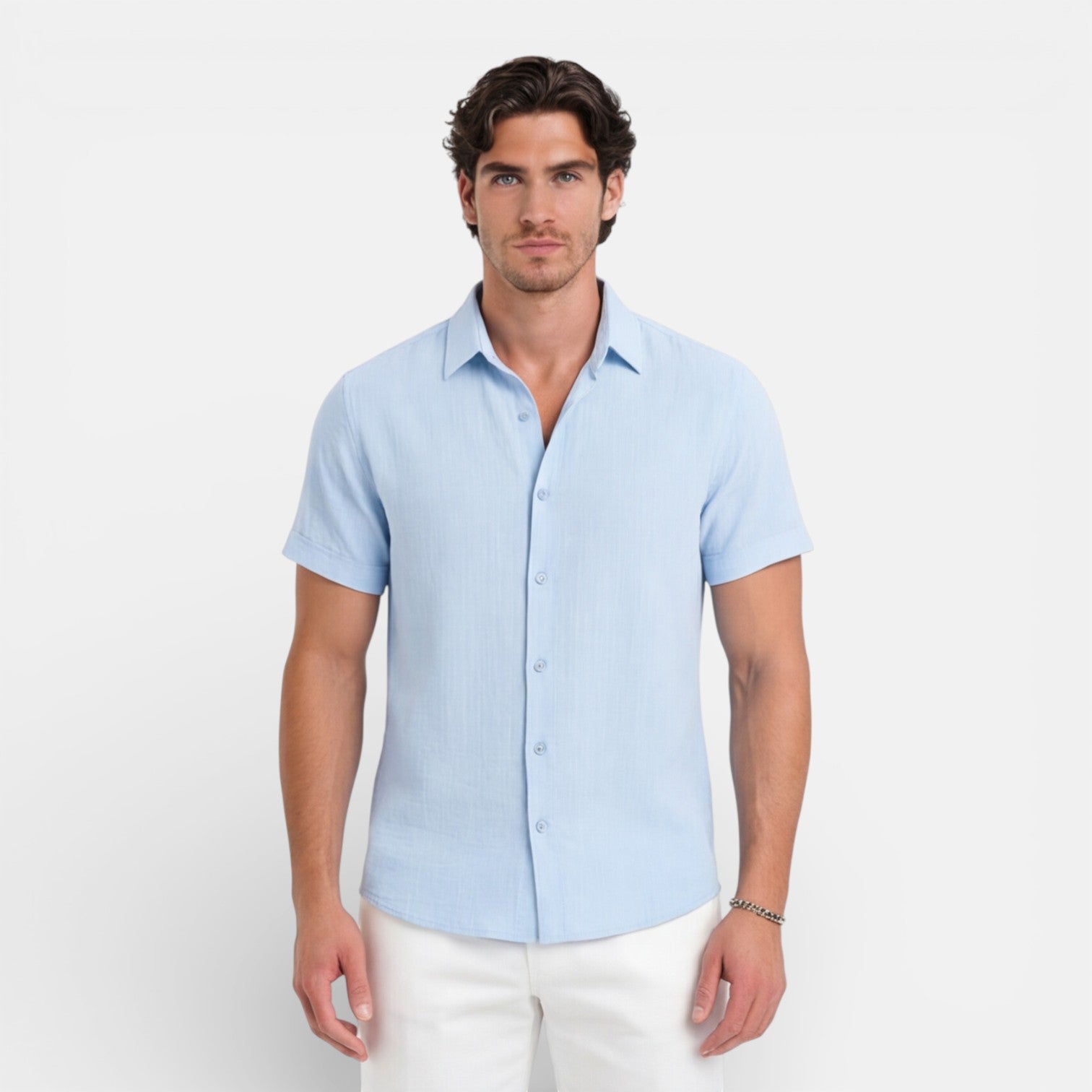 Felorro | Men’s Linen Cotton Blend Shirt – Short Sleeve Breathable Summer Fit