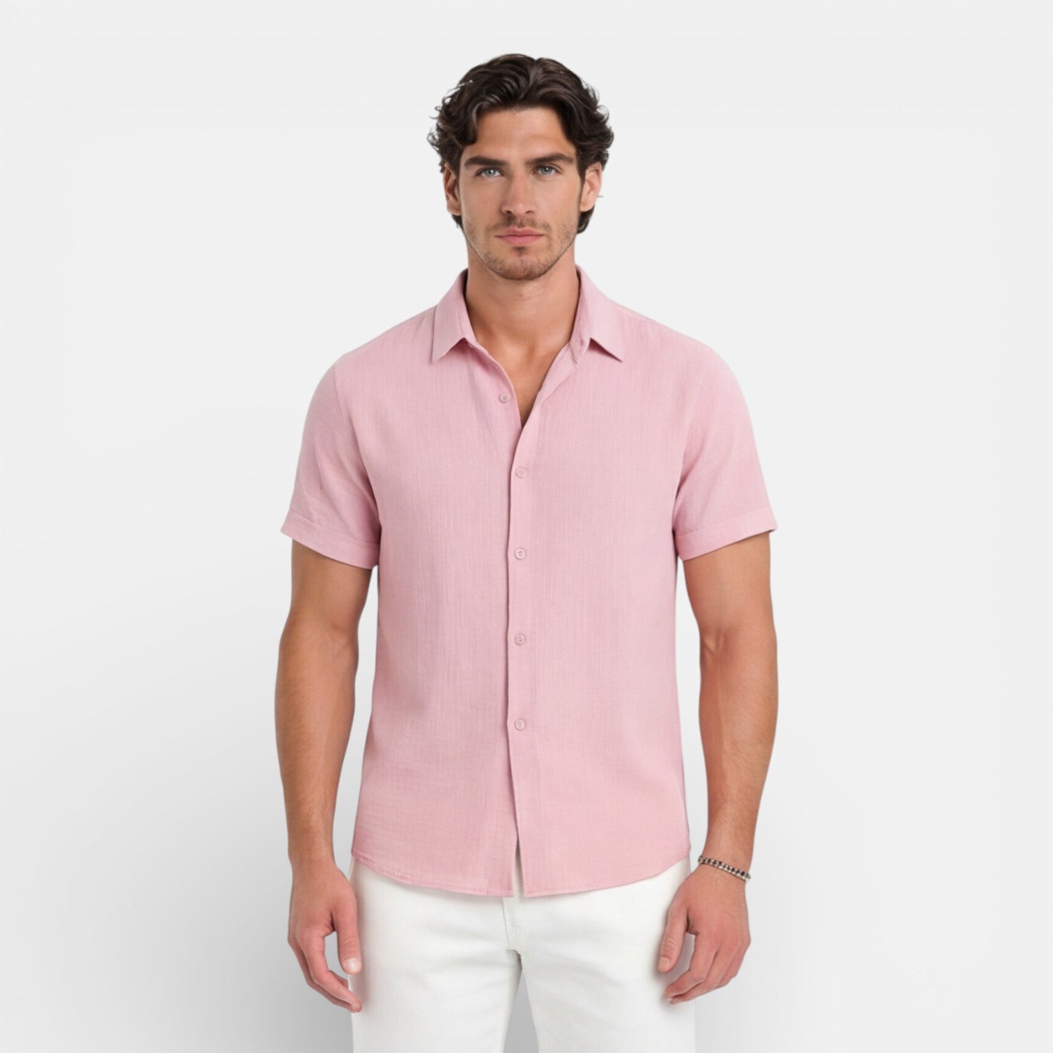 Felorro | Men’s Linen Cotton Blend Shirt – Short Sleeve Breathable Summer Fit