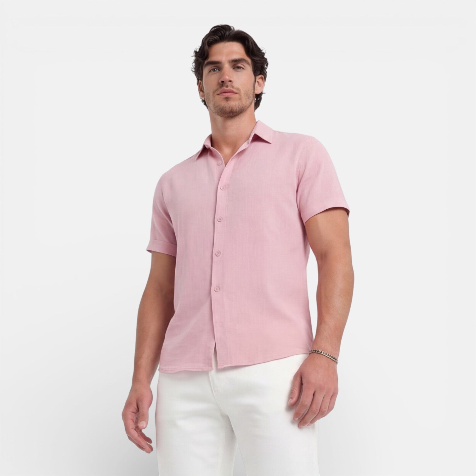 Felorro | Men’s Linen Cotton Blend Shirt – Short Sleeve Breathable Summer Fit