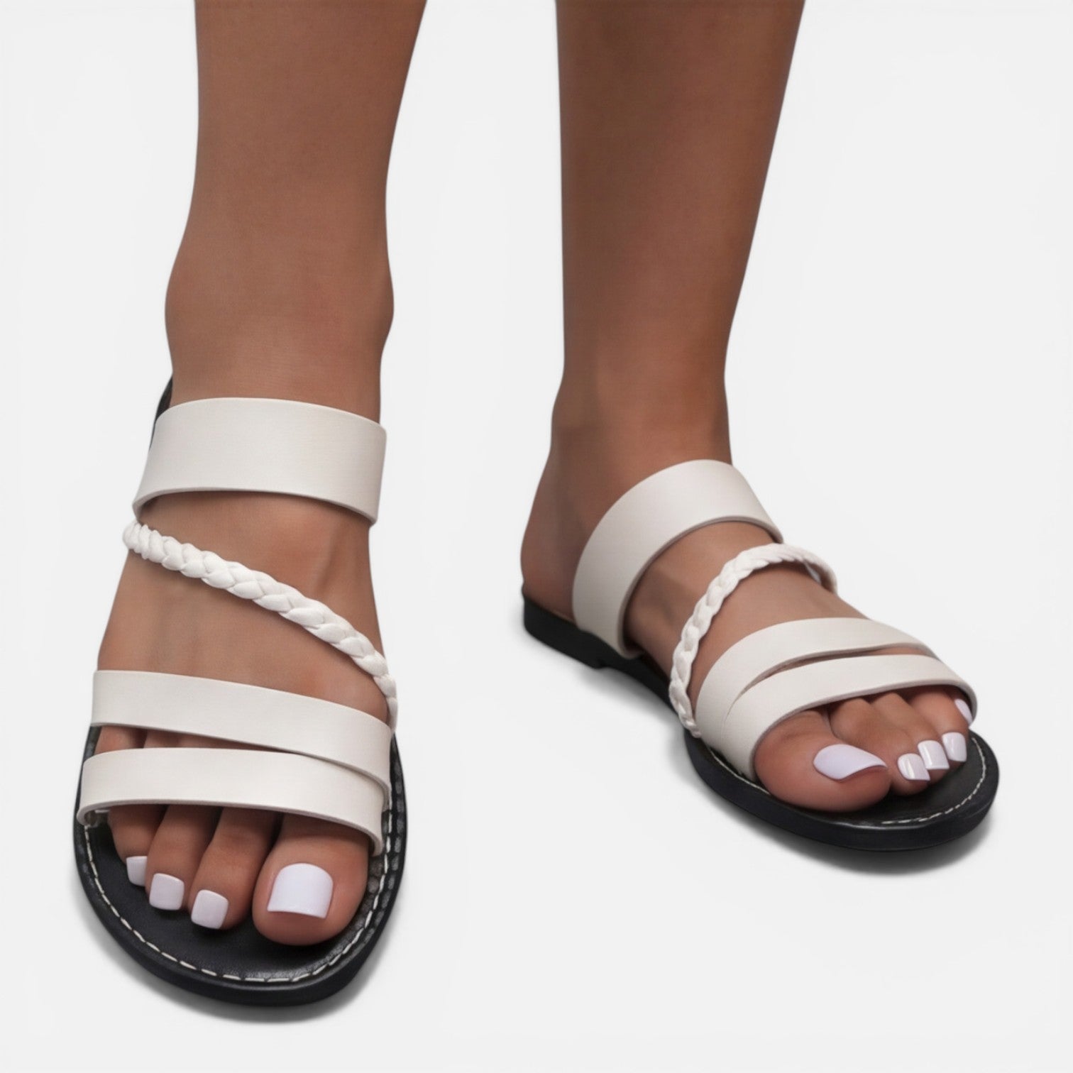 Felorro | Women’s Leather Strap Sandals Flat Summer Comfort Slides