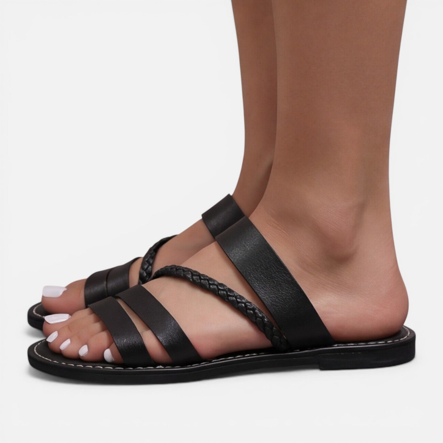 Felorro | Women’s Leather Strap Sandals Flat Summer Comfort Slides