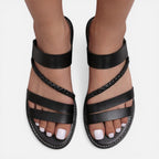 Felorro | Women’s Leather Strap Sandals Flat Summer Comfort Slides