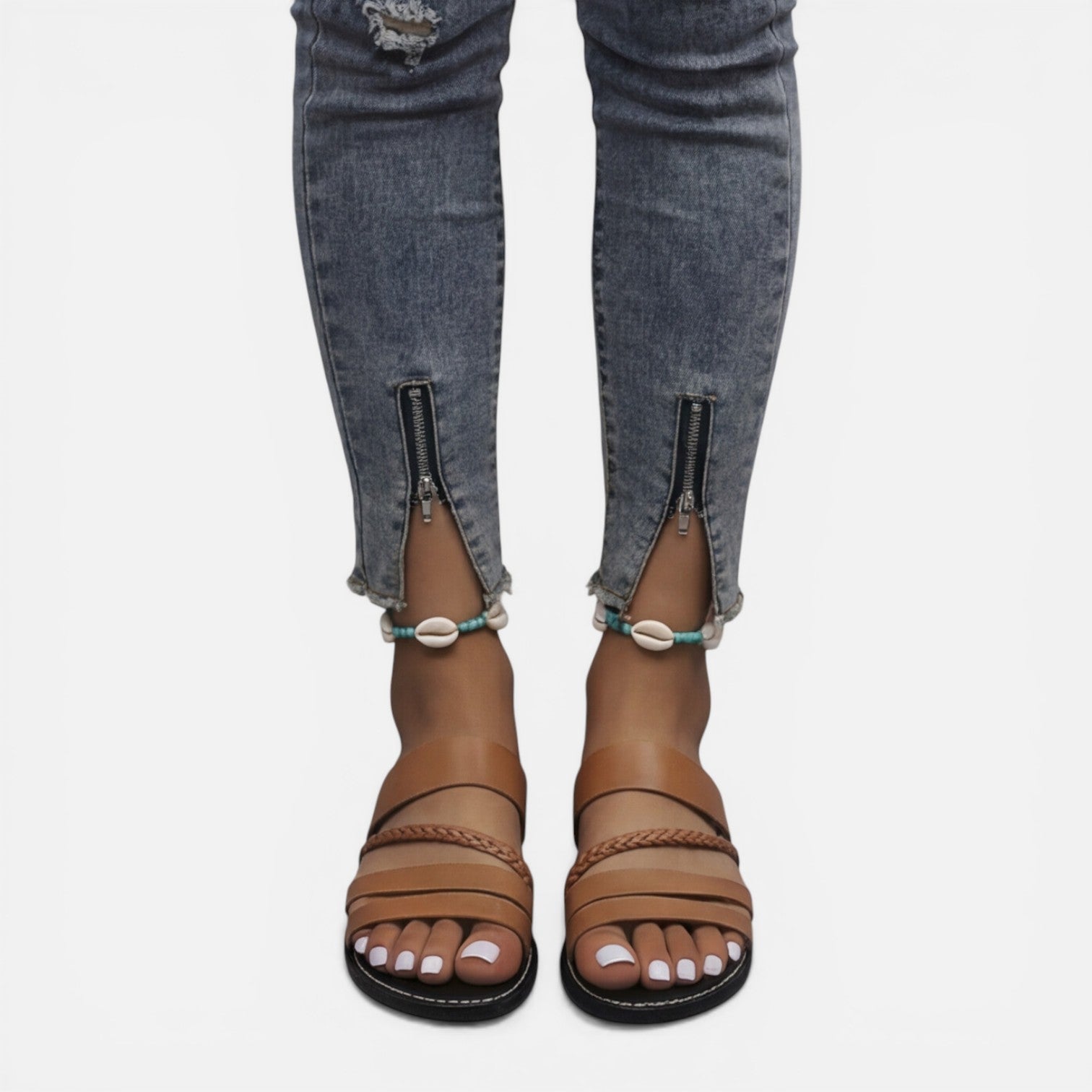 Felorro | Women’s Leather Strap Sandals Flat Summer Comfort Slides