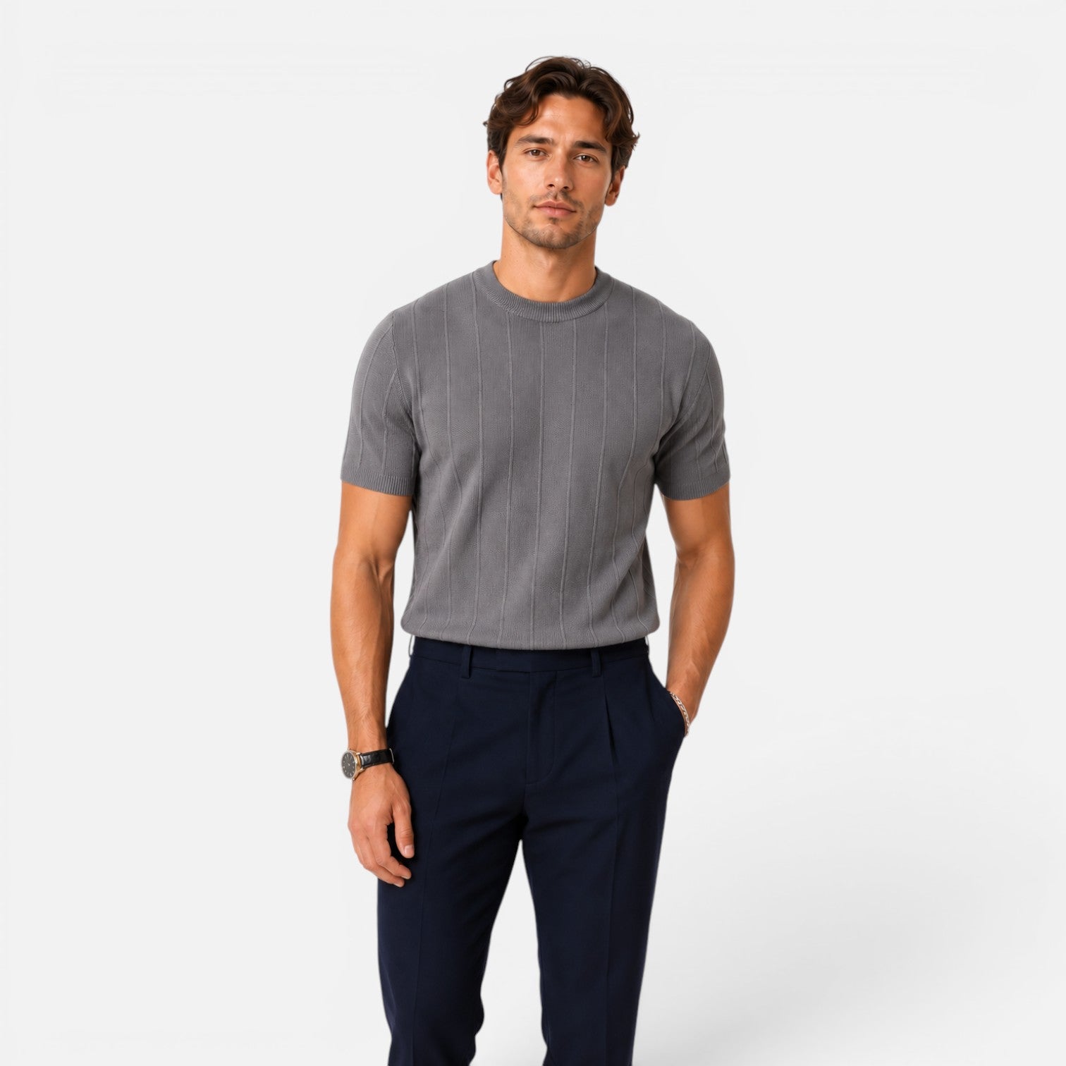 Felorro | Men’s Knitted T-Shirt Lightweight Comfort Slim Fit Summer