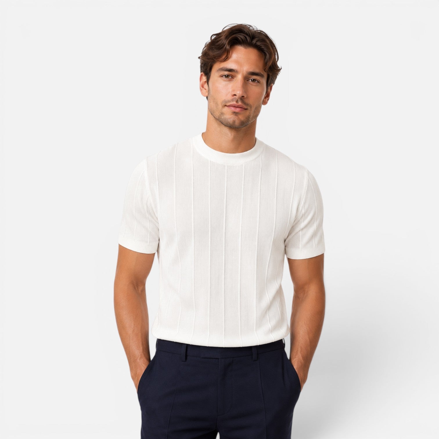 Felorro | Men’s Knitted T-Shirt Lightweight Comfort Slim Fit Summer